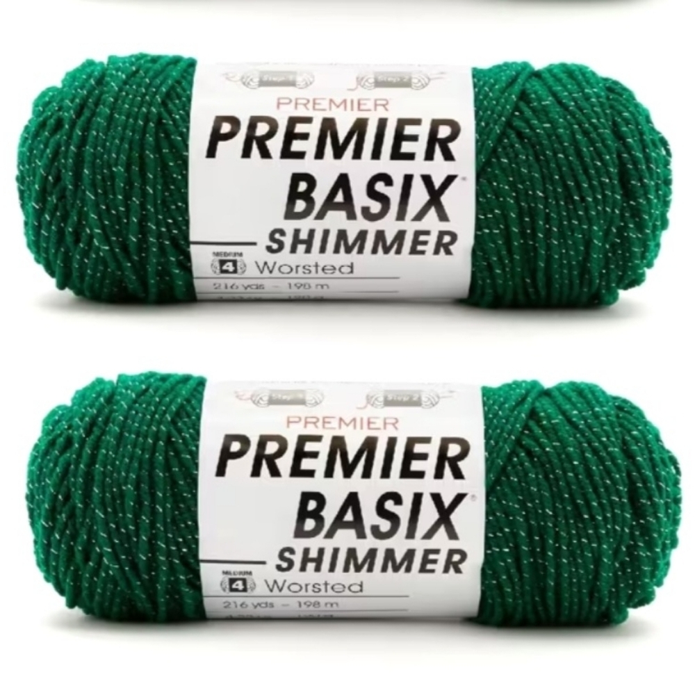 2 Premier Basix Shimmer Yarn in Green